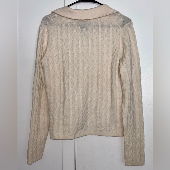 SUTTON STUDIO Ivory Cream Cable knit L/S Cashmere Sweater Petite Large PL - Picture 3 of 4